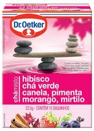 Chá Dr Oetker Verde, Hibisco, Canela, Pimenta, Morango e Mirtilo 15 Saquinhos