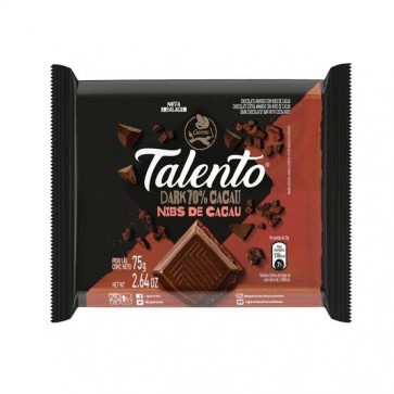 Chocolate Talento Dark 70% Nibs de Cacau 75g 