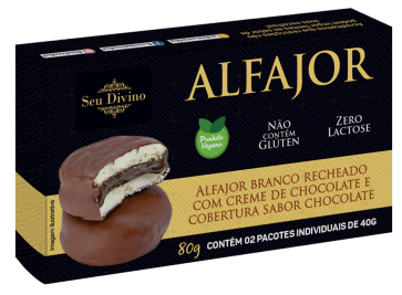 Alfajor Branco C/ Chocolate S/Glúten S/ Lactose Vegano S.Divino 80g