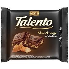 Chocolate em Barra Talento Meio Amargo Amêndoas 90g